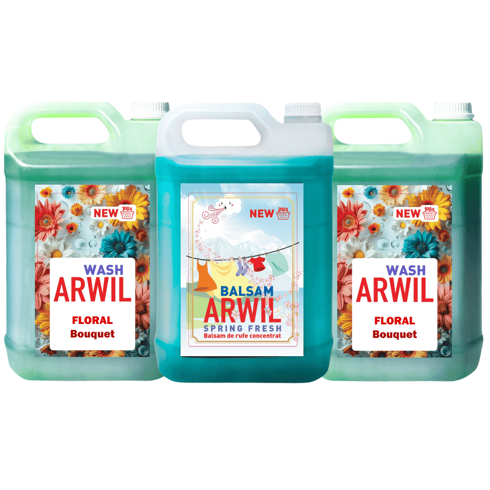 Pachet 2x Detergent Arwil Floral 5L + 1x Balsam Arwil Spring Fresh 5L
